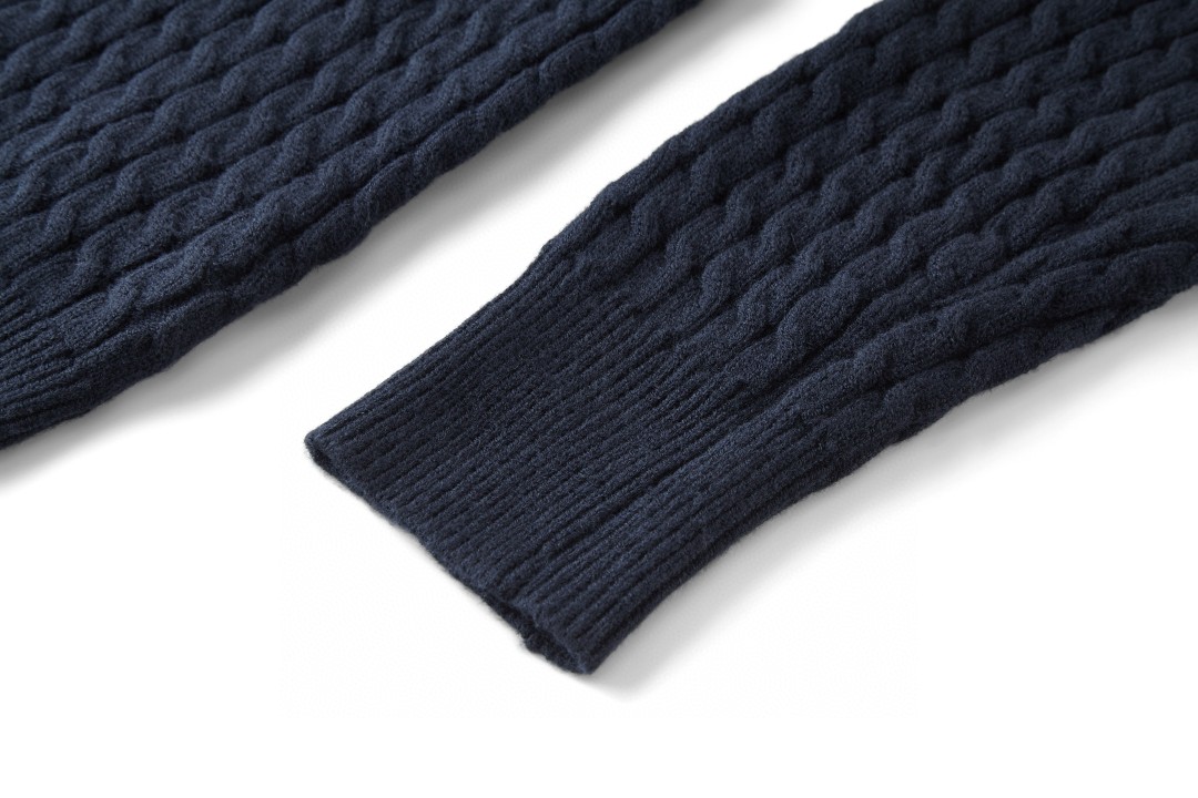 MIU MIU 缪缪 麻花针织Polo领毛衣 针织衫 长袖 藏蓝色 B0