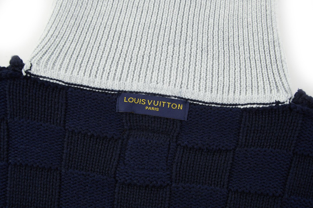 LOUIS VUITTON 路易威登 棋盘格羊毛针织开衫 毛衣 针织衫 外套 深蓝色 B5 1AJBVJ