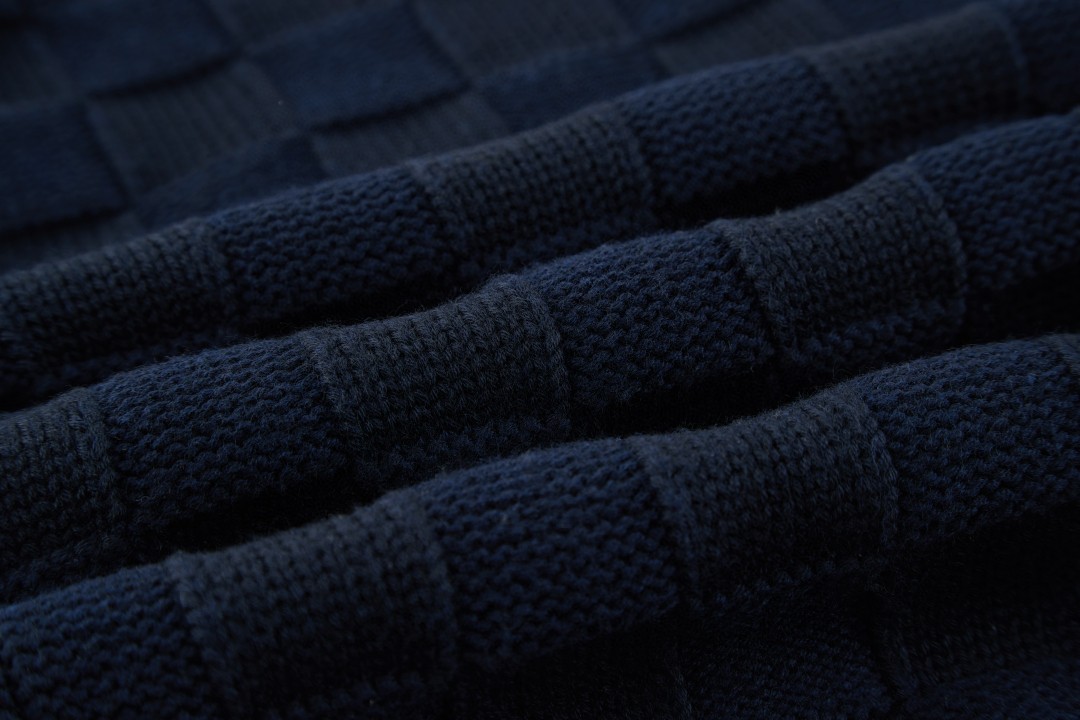 LOUIS VUITTON 路易威登 棋盘格羊毛针织开衫 毛衣 针织衫 外套 深蓝色 B5 1AJBVJ