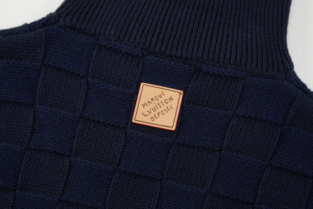 LOUIS VUITTON 路易威登 棋盘格羊毛针织开衫 毛衣 针织衫 外套 深蓝色 B5 1AJBVJ