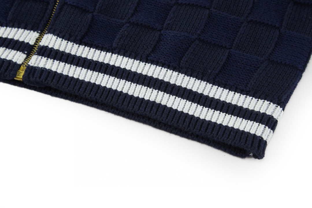 LOUIS VUITTON 路易威登 棋盘格羊毛针织开衫 毛衣 针织衫 外套 深蓝色 B5 1AJBVJ