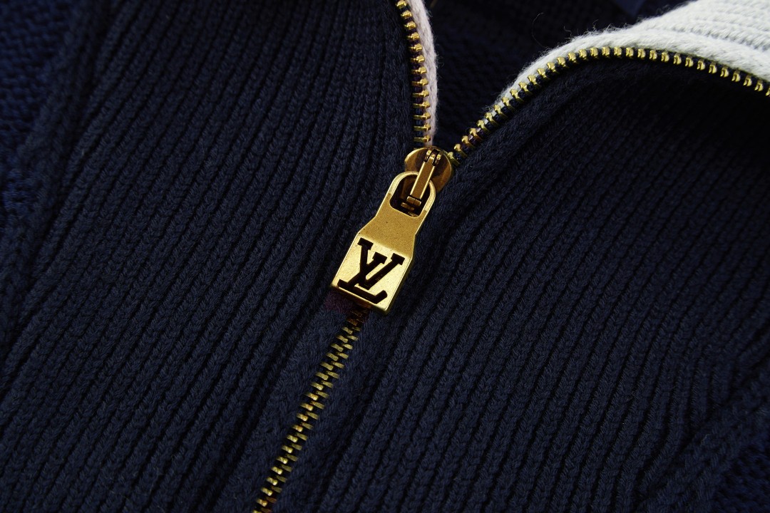 LOUIS VUITTON 路易威登 棋盘格羊毛针织开衫 毛衣 针织衫 外套 深蓝色 B5 1AJBVJ