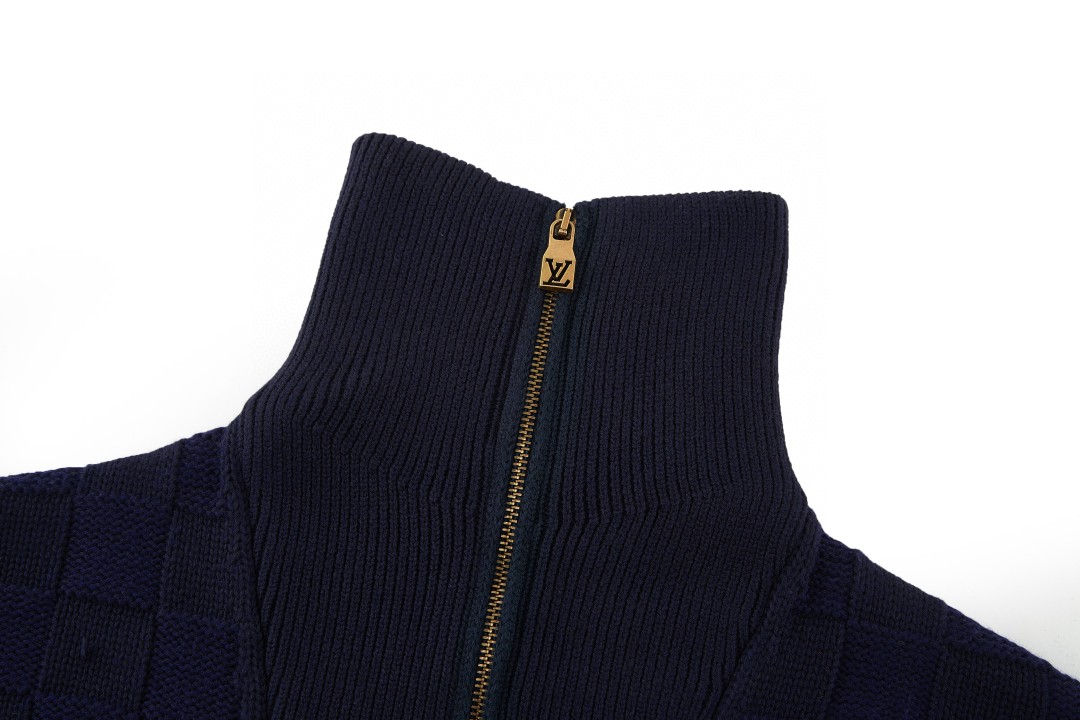 LOUIS VUITTON 路易威登 棋盘格羊毛针织开衫 毛衣 针织衫 外套 深蓝色 B5 1AJBVJ