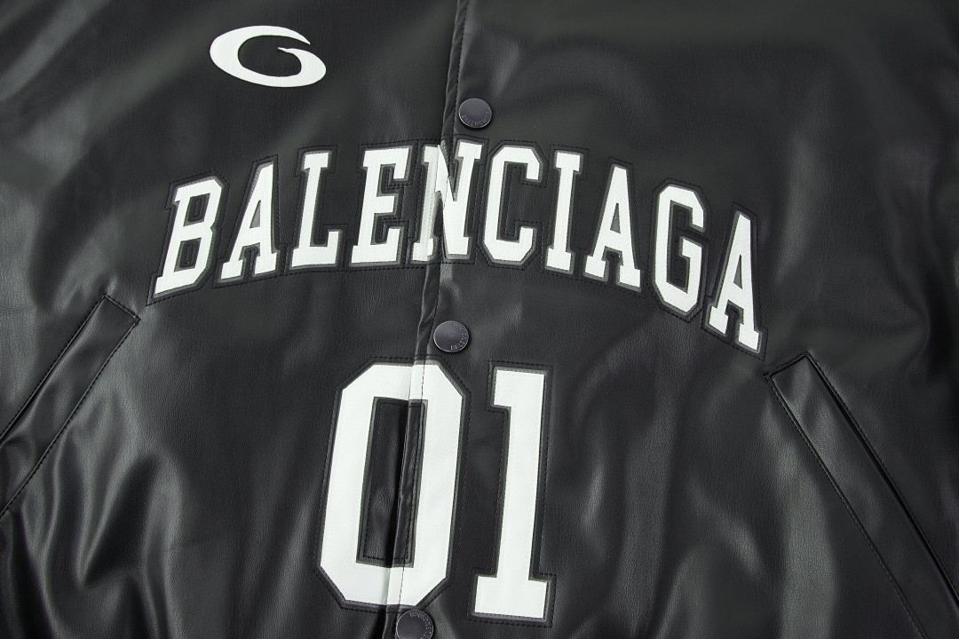 Balenciaga 巴黎世家 01篮球系列皮衣夹克 棉服 棒球服 外套 长袖 秋冬 黑色 C5 822777TRS011000