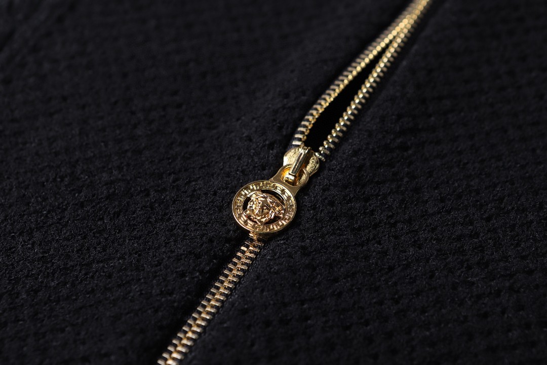 Versace 范思哲高领提花拉链开衫 毛衣 针织衫 外套 长袖 黑色 C0 1020594-1A14677-1EF70