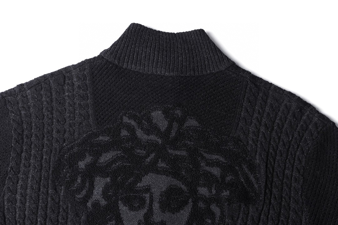 Versace 范思哲高领提花拉链开衫 毛衣 针织衫 外套 长袖 黑色 C0 1020594-1A14677-1EF70