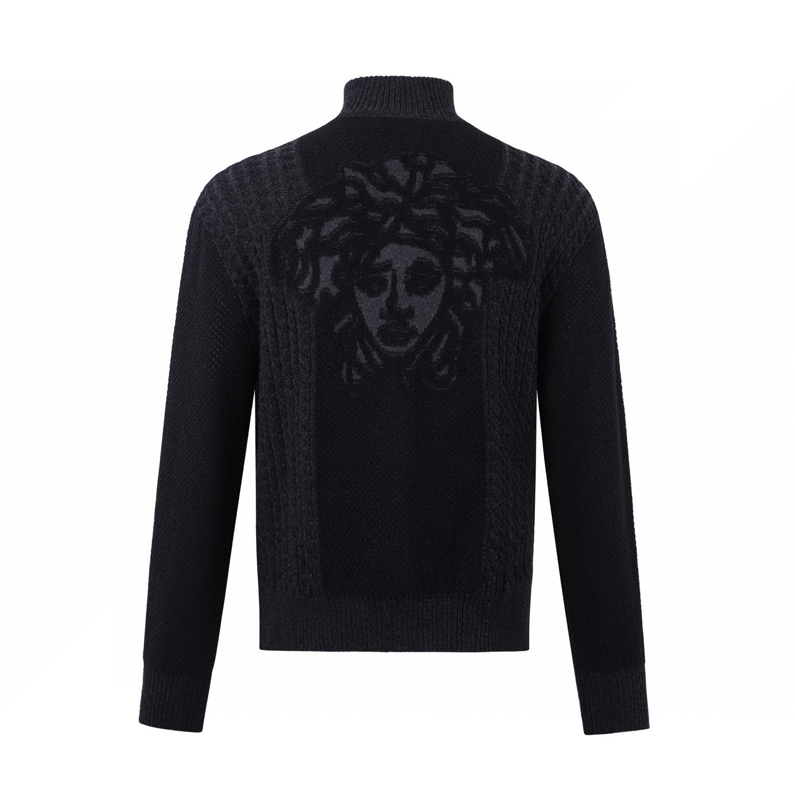 Versace 范思哲高领提花拉链开衫 毛衣 针织衫 外套 长袖 黑色 C0 1020594-1A14677-1EF70