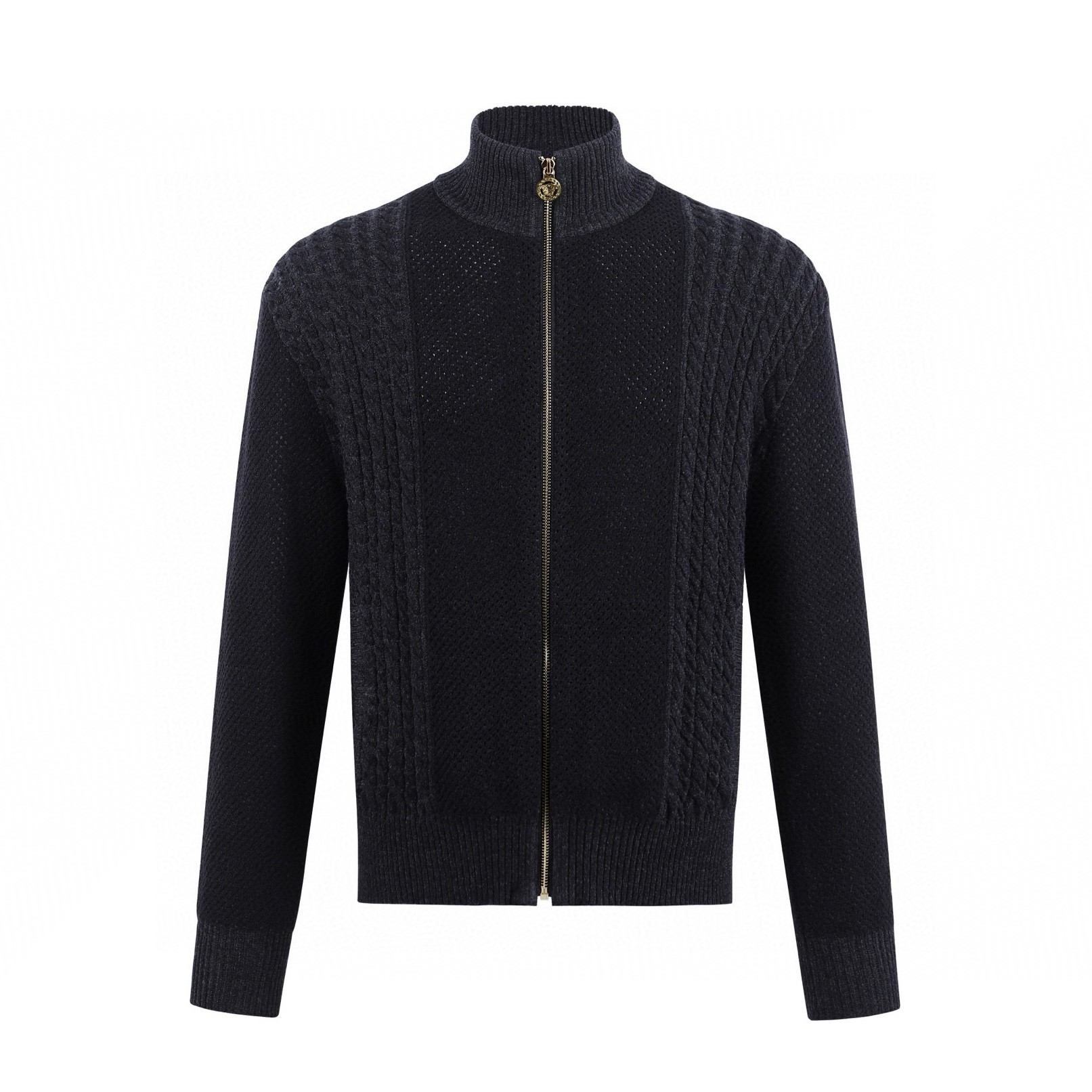 Versace 范思哲高领提花拉链开衫 毛衣 针织衫 外套 长袖 黑色 C0 1020594-1A14677-1EF70