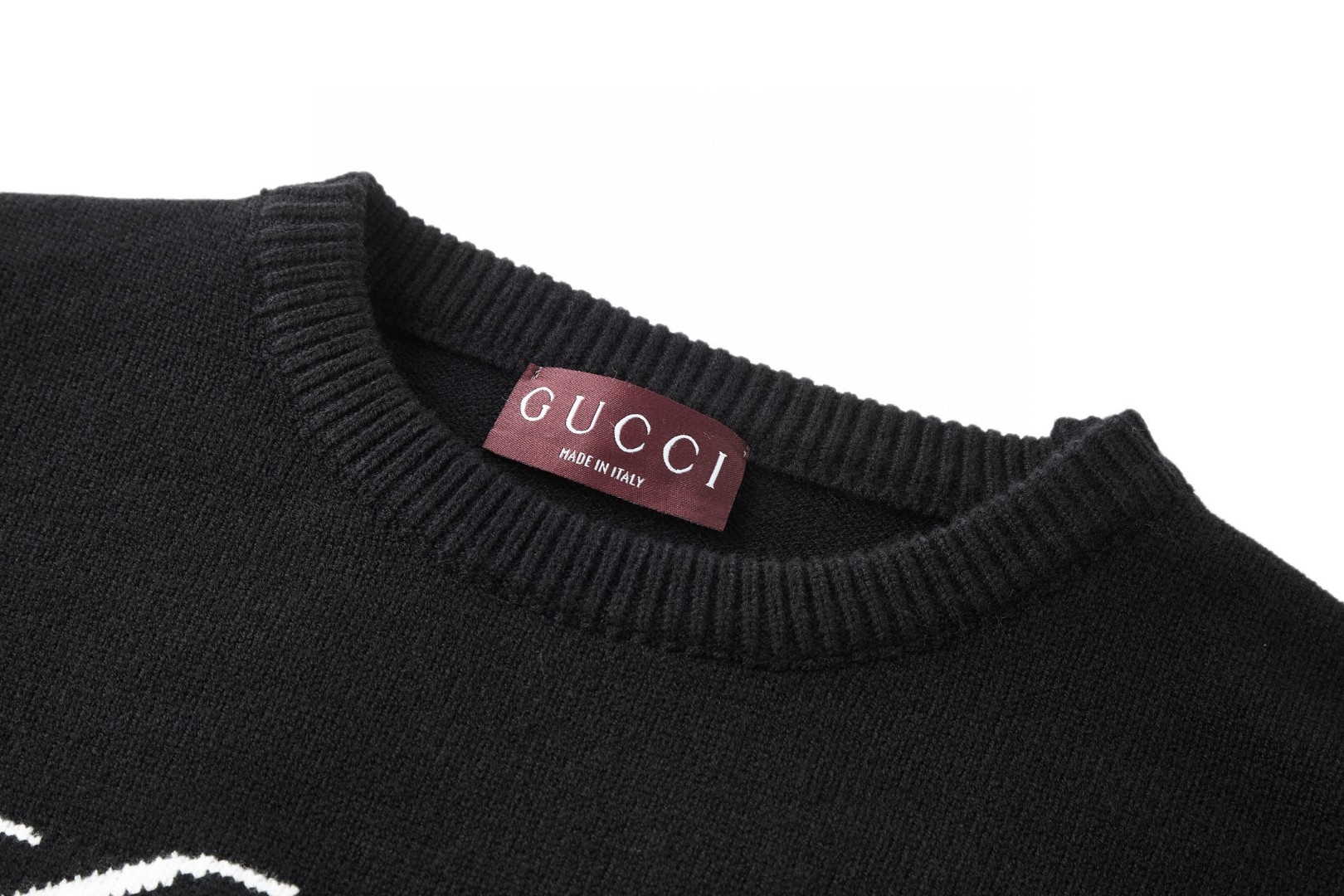 GUCCl 古驰 签名logo嵌花圆领毛衣 针织衫 外套 长袖 黑色 蓝色 灰色 B0 795347-XKD74-1423