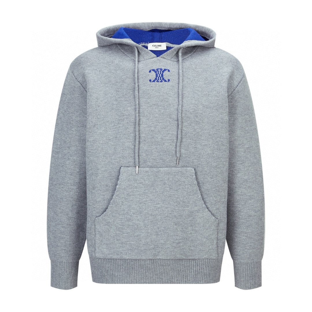CELINE 赛琳 凯旋门提花标识针织帽衫 连帽卫衣 外套 长袖 灰色 B0 RY0QZ0X73-10DU