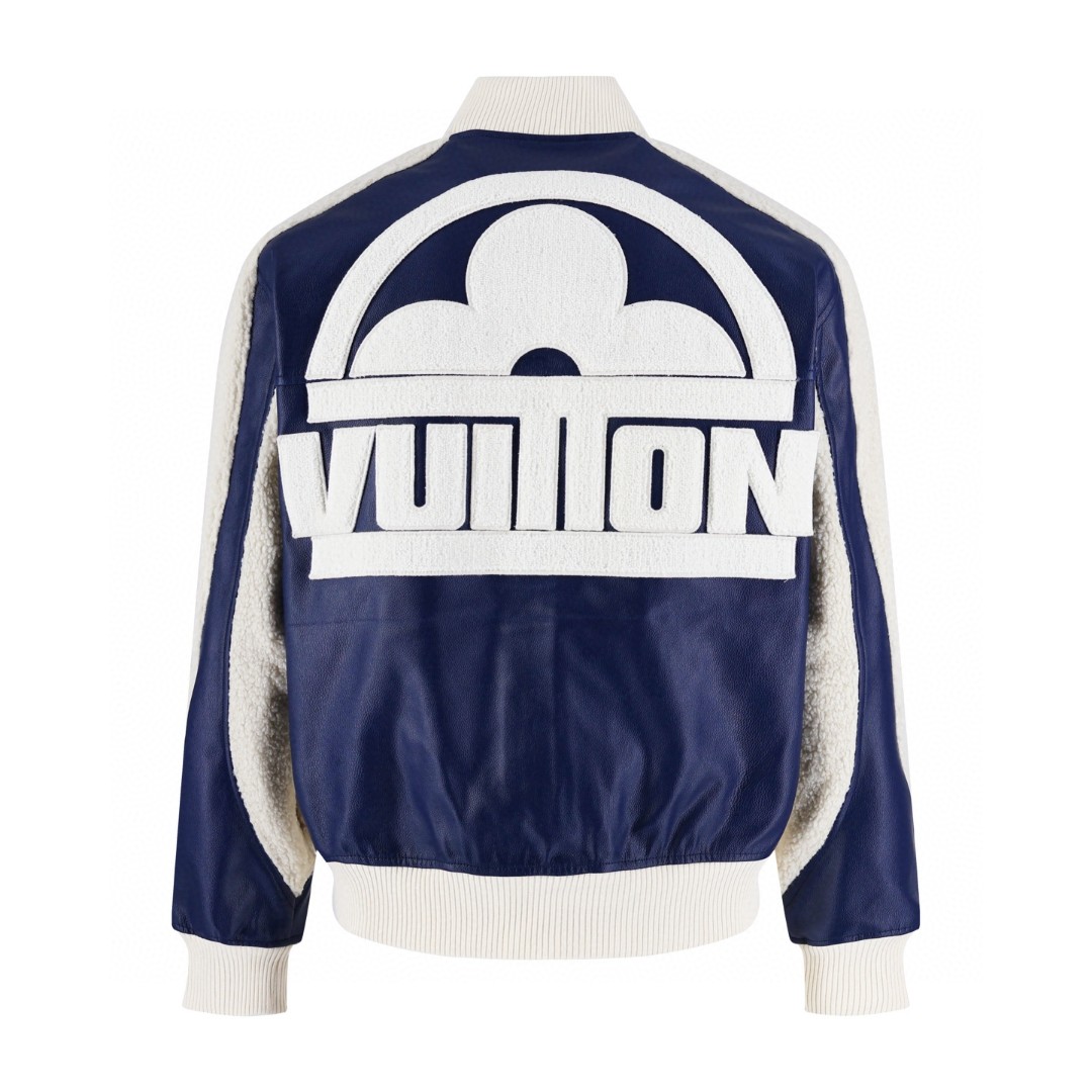LOUIS VUITTON 路易威登 花卉字母羊羔毛拼皮棒球服外套 夹克 蓝色 C5 1ABOCU