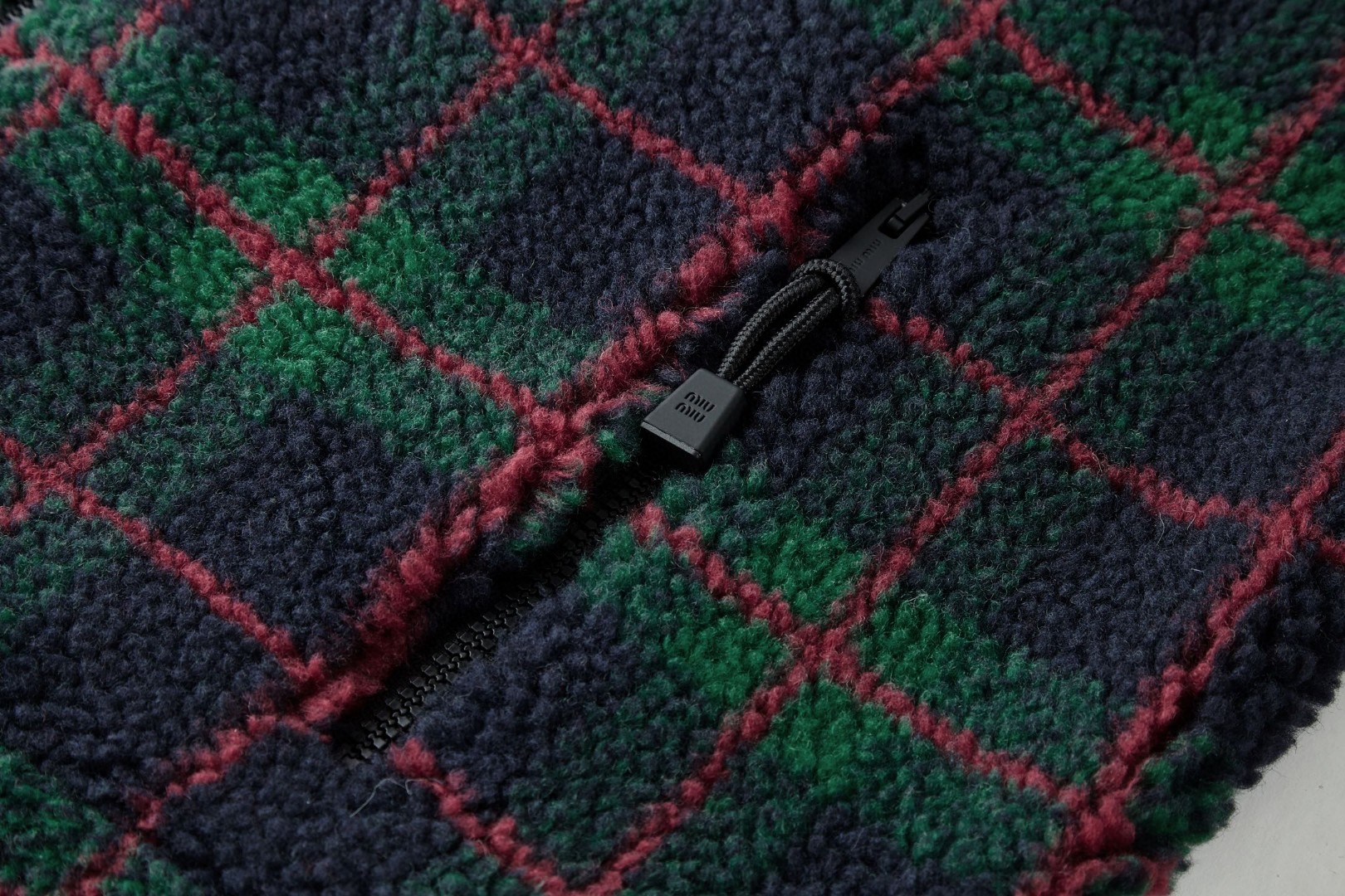 MIU MIU 缪缪 泰迪羊羔绒格子刺绣拉链外套 夹克 长袖 绿色 C0 MJL042-18ZQ-F0D3Z-S-OOO