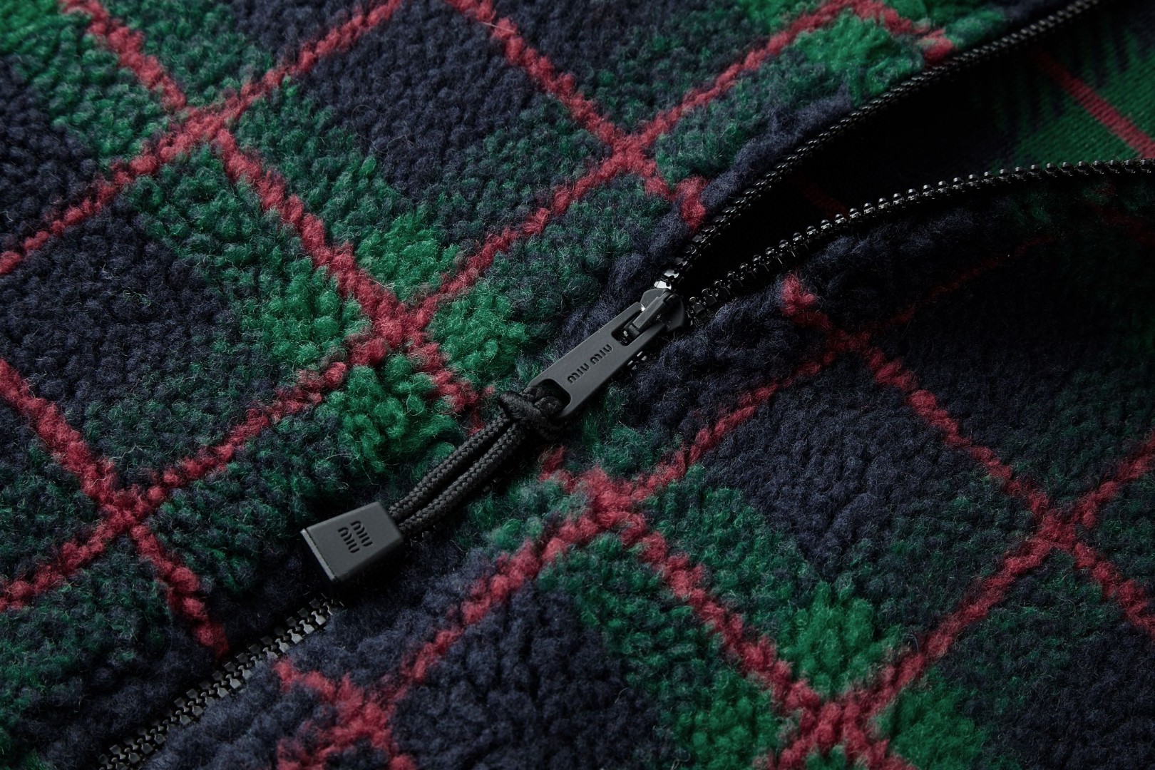 MIU MIU 缪缪 泰迪羊羔绒格子刺绣拉链外套 夹克 长袖 绿色 C0 MJL042-18ZQ-F0D3Z-S-OOO