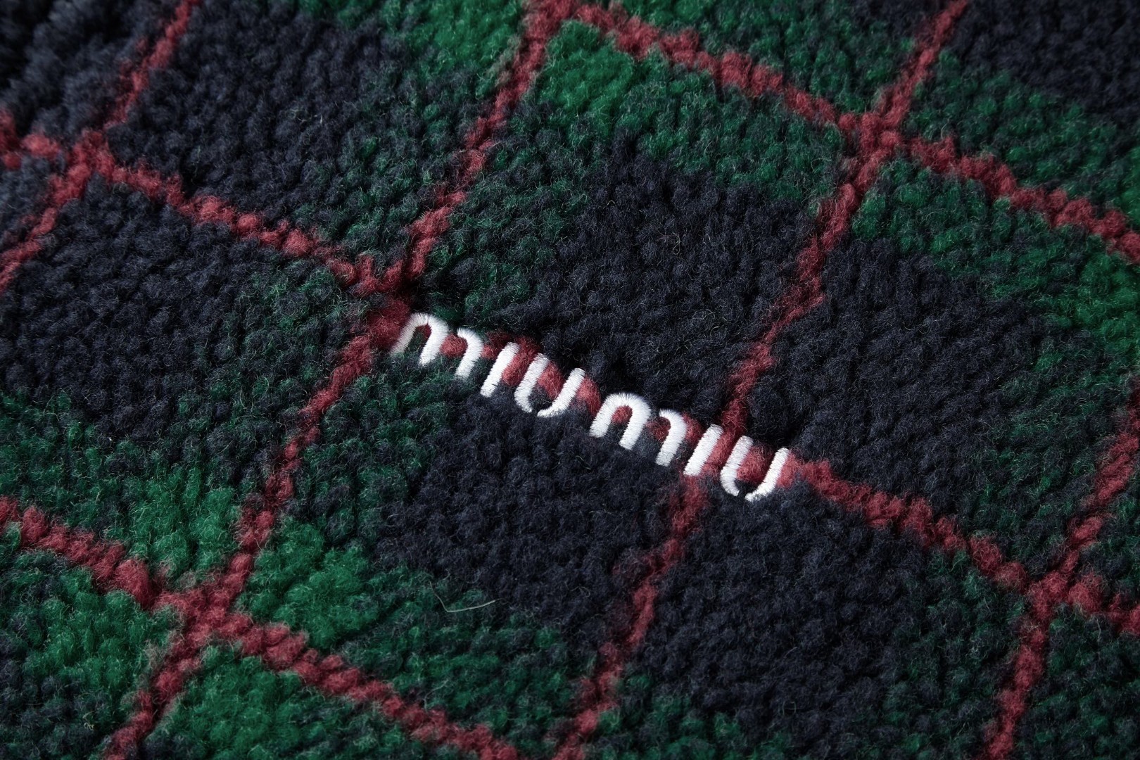 MIU MIU 缪缪 泰迪羊羔绒格子刺绣拉链外套 夹克 长袖 绿色 C0 MJL042-18ZQ-F0D3Z-S-OOO