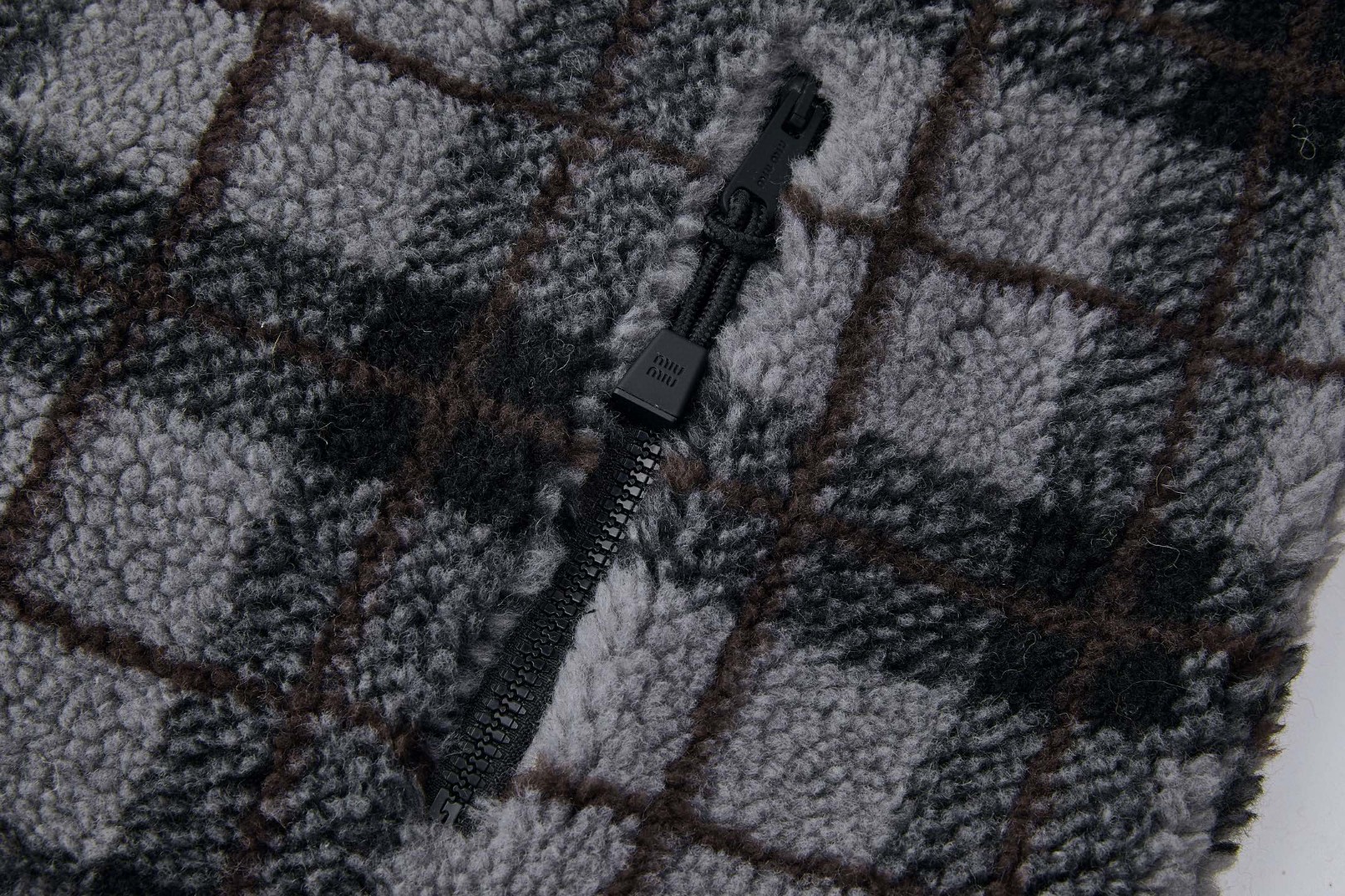 MIU MIU 缪缪 泰迪羊羔绒格子刺绣拉链外套 夹克 长袖 灰色 C0 MJL042-18ZQ-F0BD9-S-OOO