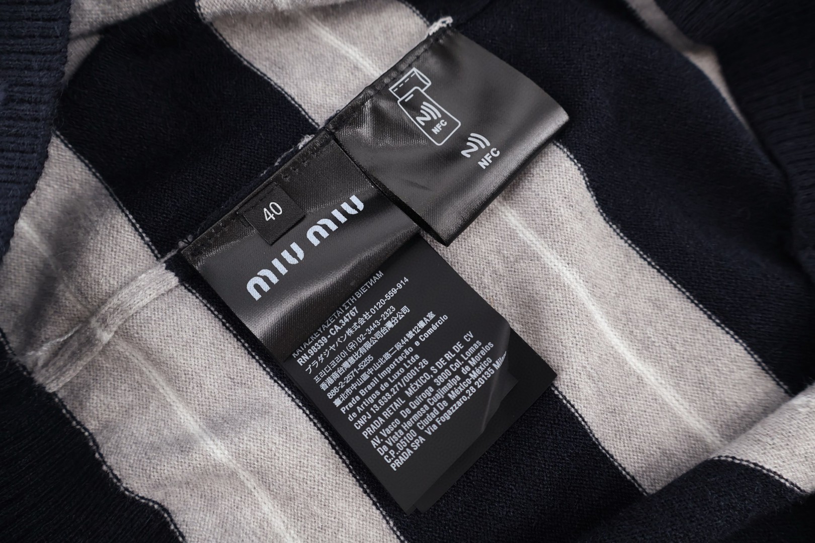 MIU MIU 缪缪 条纹半拉链针织Polo衫 毛衣 卫衣 外套 长袖 蓝色 B0 MML02H-181S-F0008-S-OOO