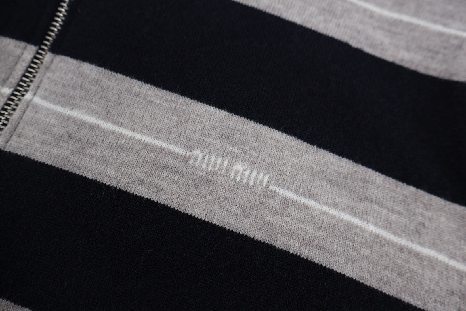 MIU MIU 缪缪 条纹半拉链针织Polo衫 毛衣 卫衣 外套 长袖 蓝色 B0 MML02H-181S-F0008-S-OOO