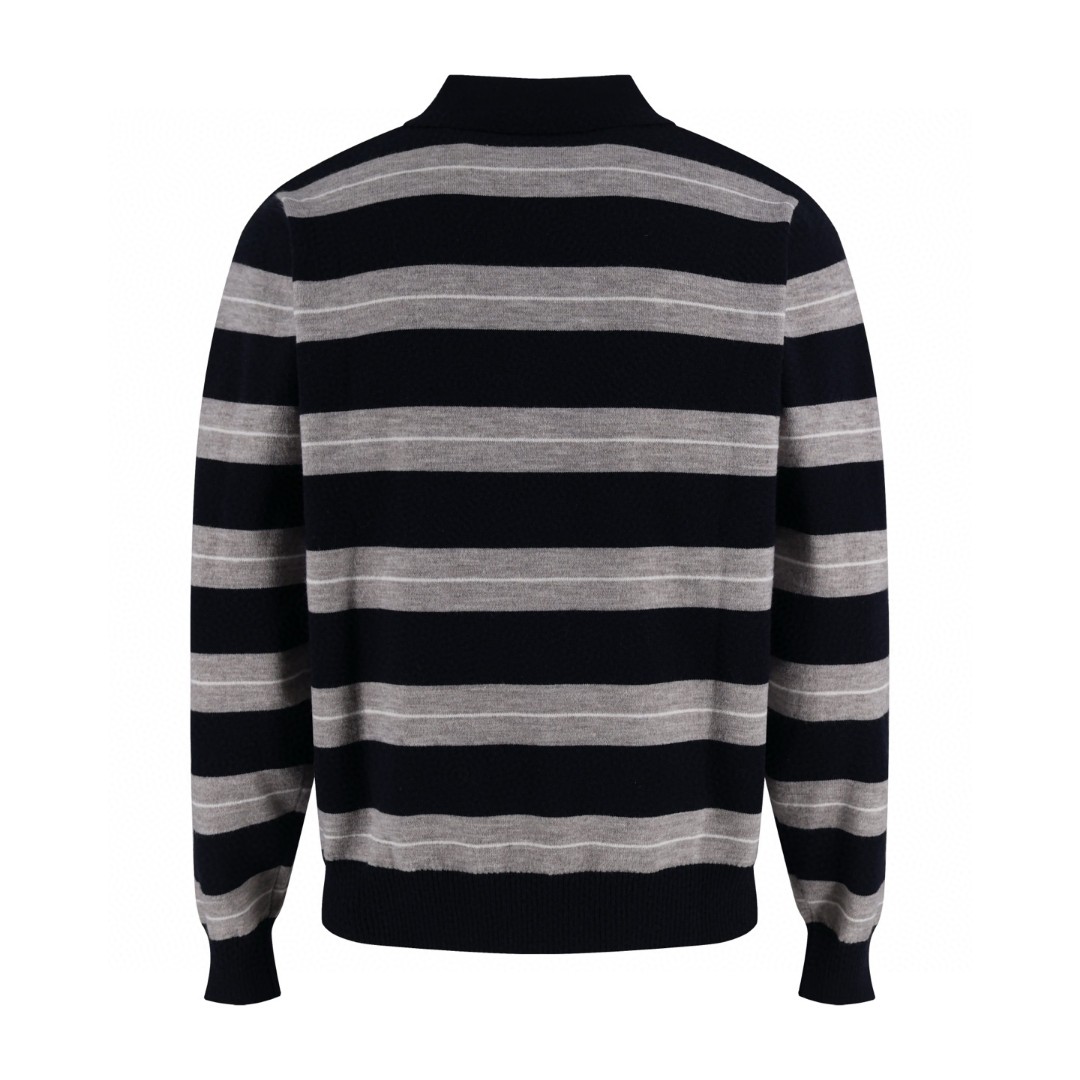 MIU MIU 缪缪 条纹半拉链针织Polo衫 毛衣 卫衣 外套 长袖 蓝色 B0 MML02H-181S-F0008-S-OOO