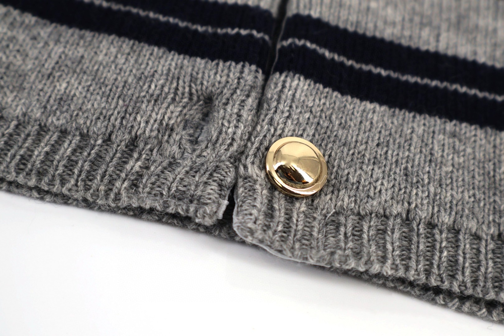 MIU MIU 缪缪 羊毛条纹撞色开衫 毛衣 针织衫 长袖 灰色 C5 MMF899-15NQ-F0MZQ-S-OOO