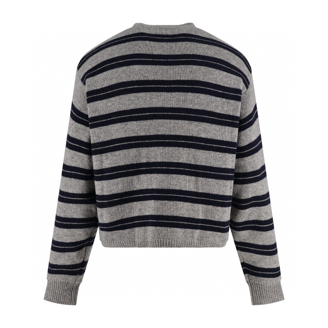 MIU MIU 缪缪 羊毛条纹撞色开衫 毛衣 针织衫 长袖 灰色 C5 MMF899-15NQ-F0MZQ-S-OOO