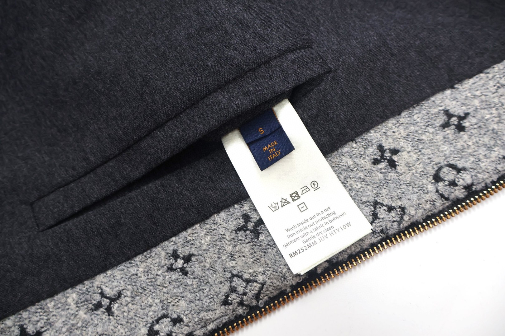 LOUIS VUITTON 路易威登 珠皮呢老花拉链连帽卫衣 帽衫 外套 灰色 C5 1AHZN9