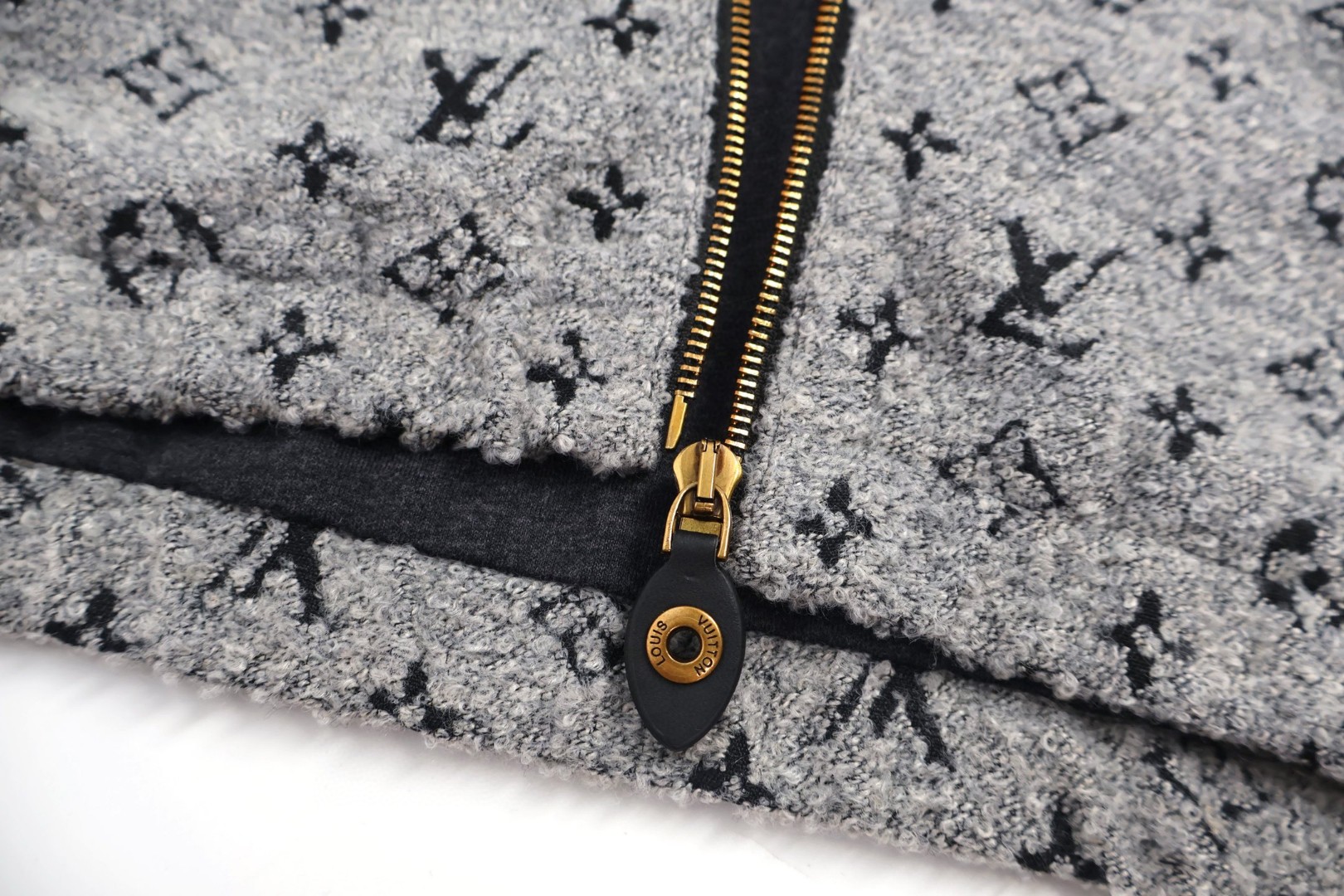 LOUIS VUITTON 路易威登 珠皮呢老花拉链连帽卫衣 帽衫 外套 灰色 C5 1AHZN9