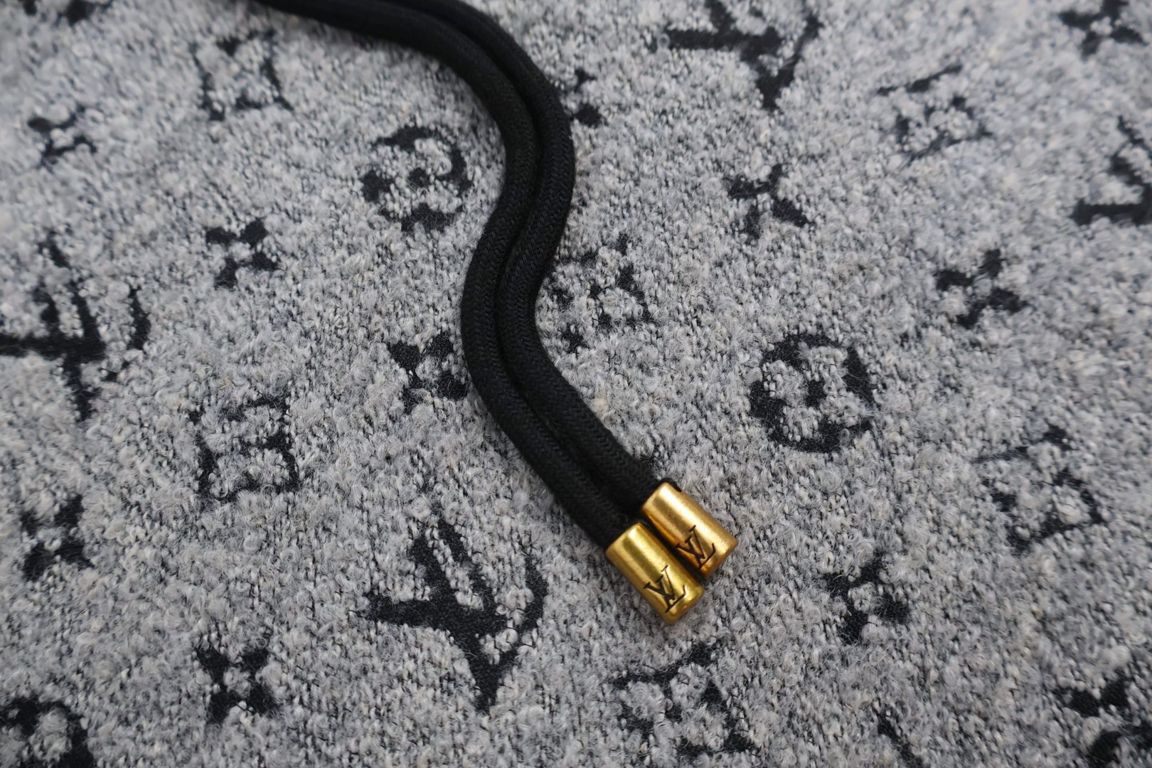 LOUIS VUITTON 路易威登 珠皮呢老花拉链连帽卫衣 帽衫 外套 灰色 C5 1AHZN9