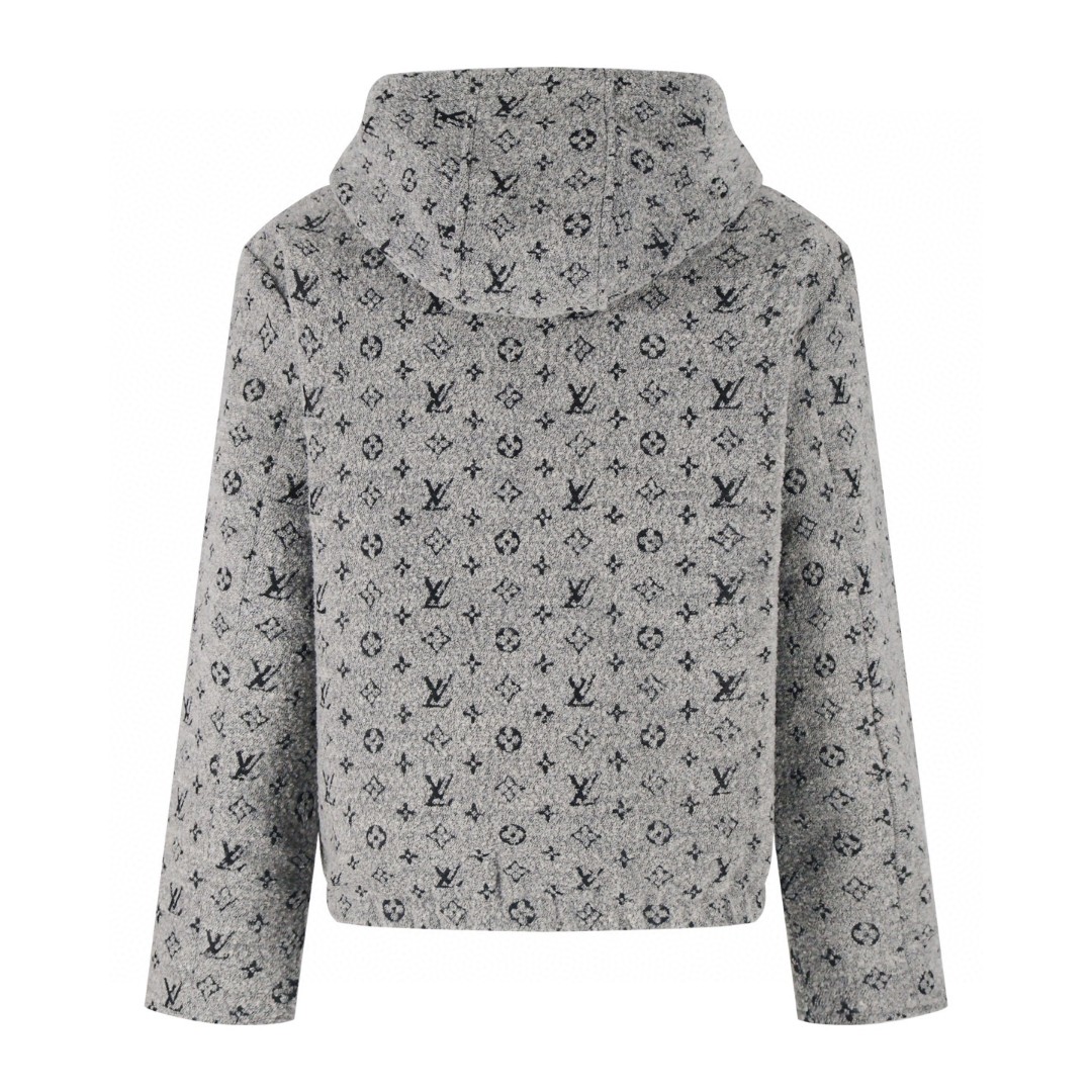 LOUIS VUITTON 路易威登 珠皮呢老花拉链连帽卫衣 帽衫 外套 灰色 C5 1AHZN9