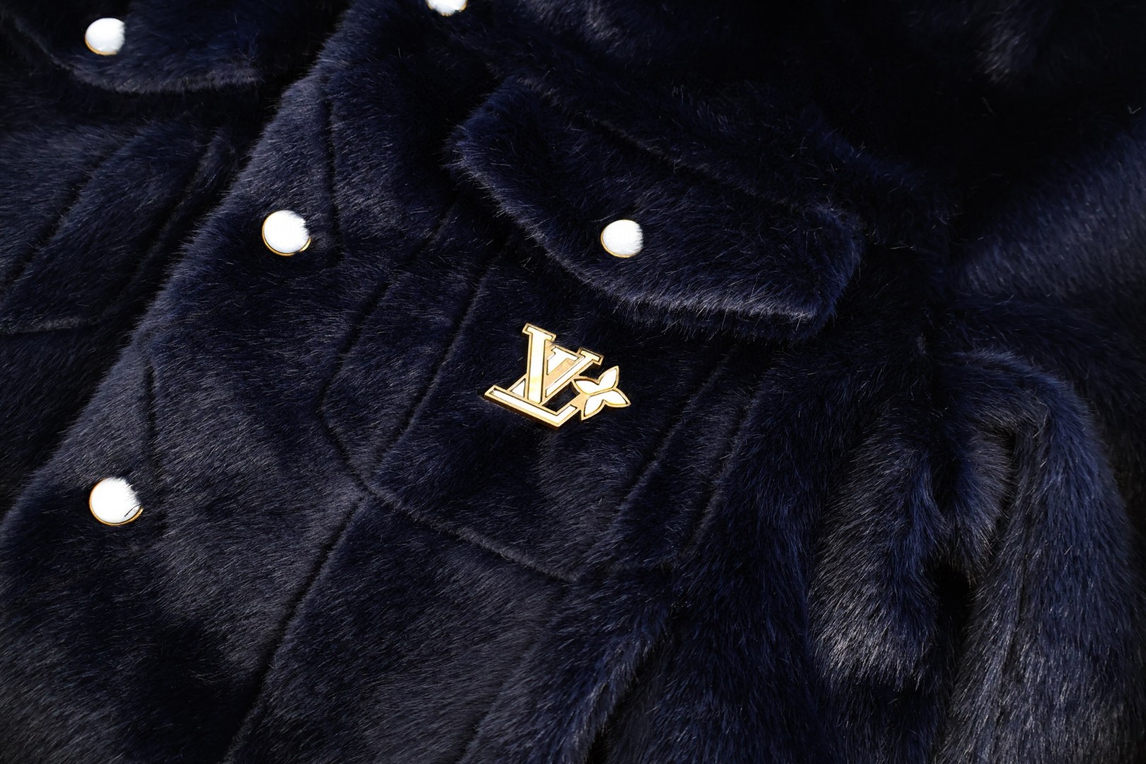 LOUIS VUITTON 路易威登 金标水貂毛皮草外套 夹克 藏蓝色 D0