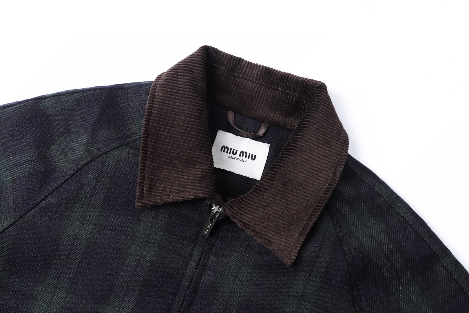 MIU MIU 缪缪 撞色格纹翻领拉链外套 夹克 长袖 C0 ML1328-17V7-F0D3Z-S-OOO