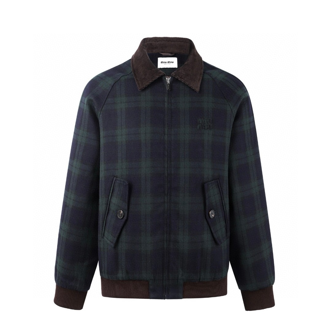 MIU MIU 缪缪 撞色格纹翻领拉链外套 夹克 长袖 C0 ML1328-17V7-F0D3Z-S-OOO