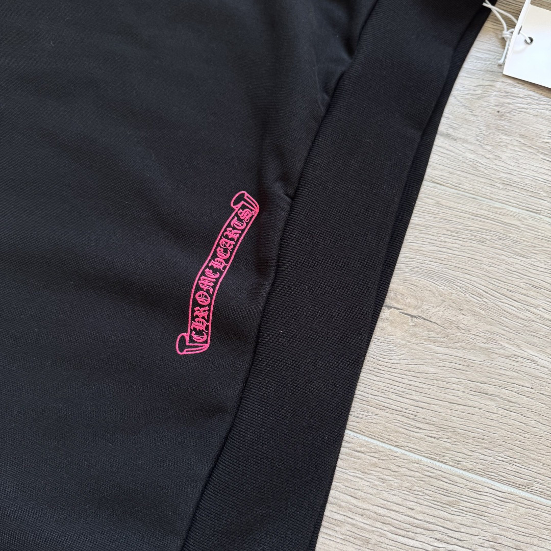 925纯银 Chrome Hearts 克罗心 后背粉色马蹄连帽卫衣 套头 外套 黑色 A5 