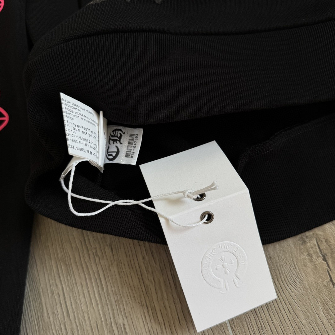 925纯银 Chrome Hearts 克罗心 后背粉色马蹄连帽卫衣 套头 外套 黑色 A5 