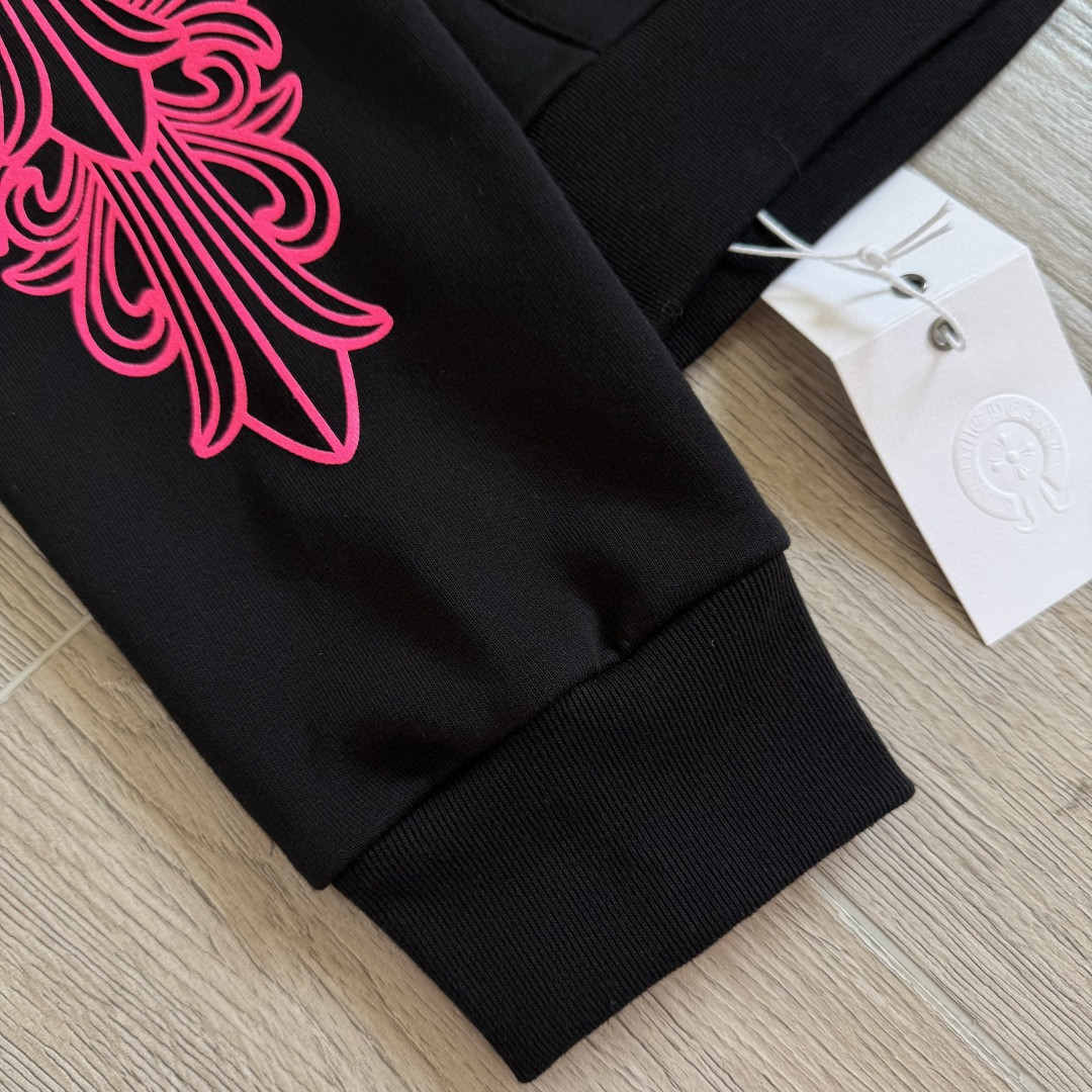 925纯银 Chrome Hearts 克罗心 后背粉色马蹄连帽卫衣 套头 外套 黑色 A5 