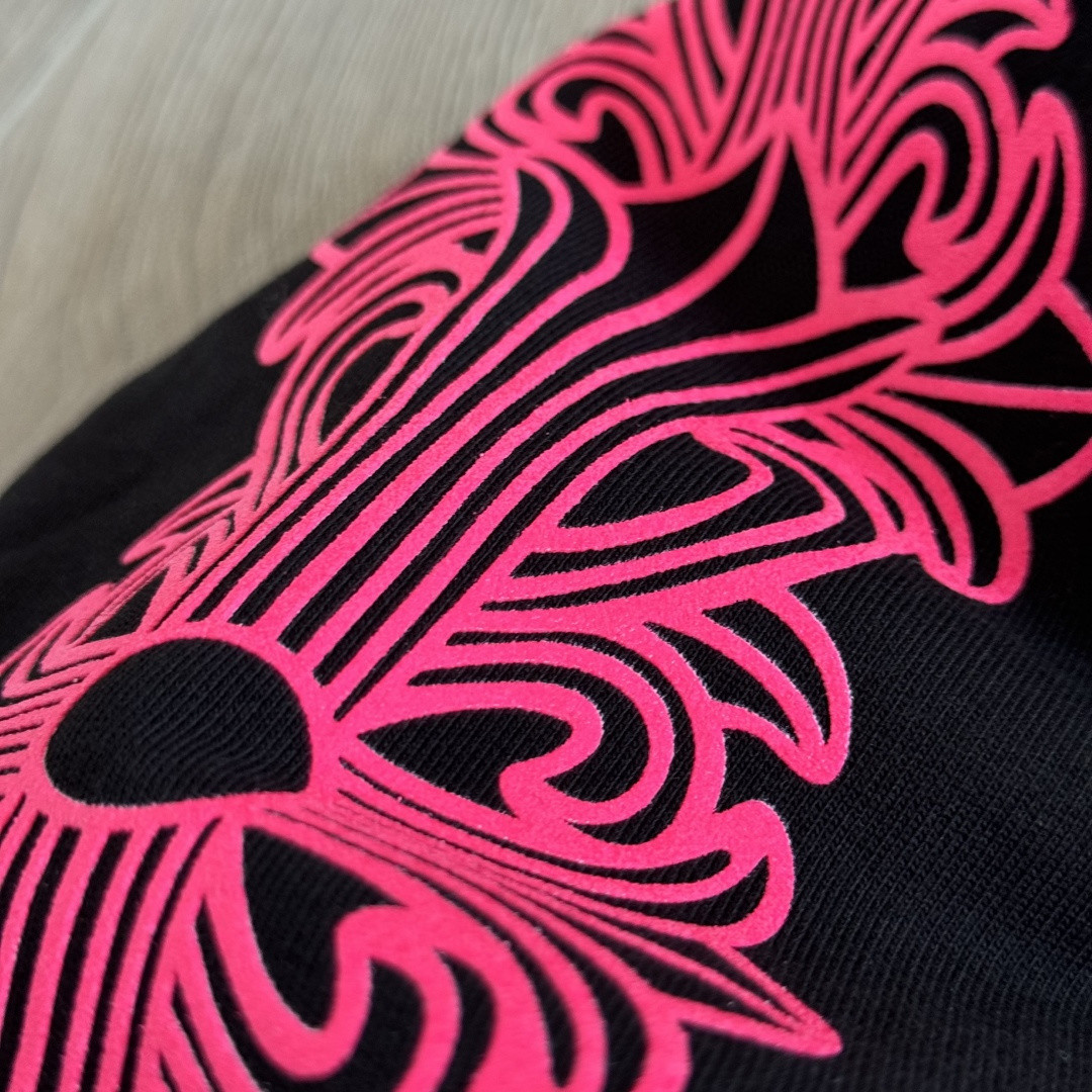 925纯银 Chrome Hearts 克罗心 后背粉色马蹄连帽卫衣 套头 外套 黑色 A5 