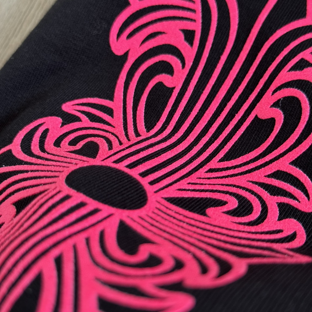 925纯银 Chrome Hearts 克罗心 后背粉色马蹄连帽卫衣 套头 外套 黑色 A5 