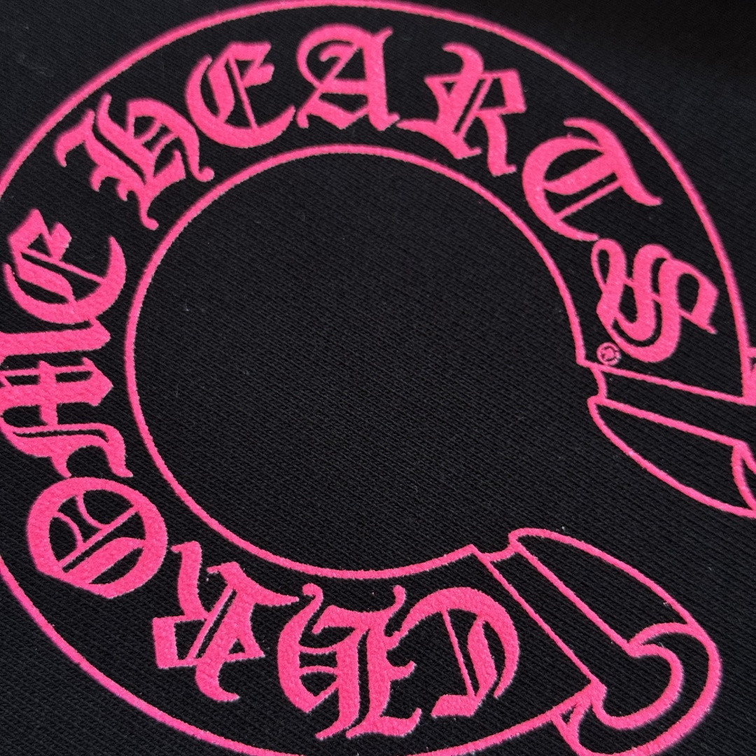 925纯银 Chrome Hearts 克罗心 后背粉色马蹄连帽卫衣 套头 外套 黑色 A5 