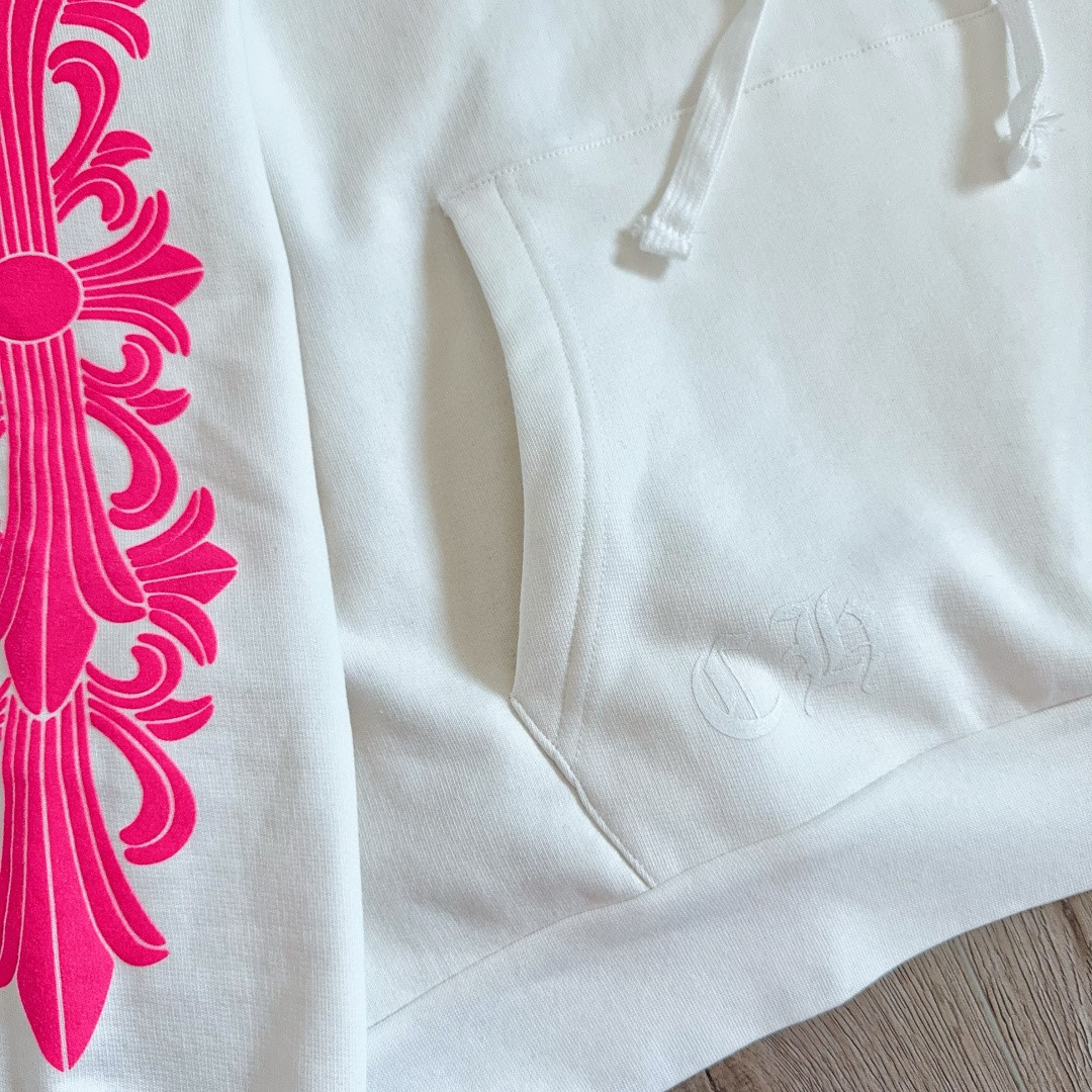 Chrome Hearts 克罗心 后背粉色马蹄连帽卫衣 套头 外套 白色 A5 042-075043