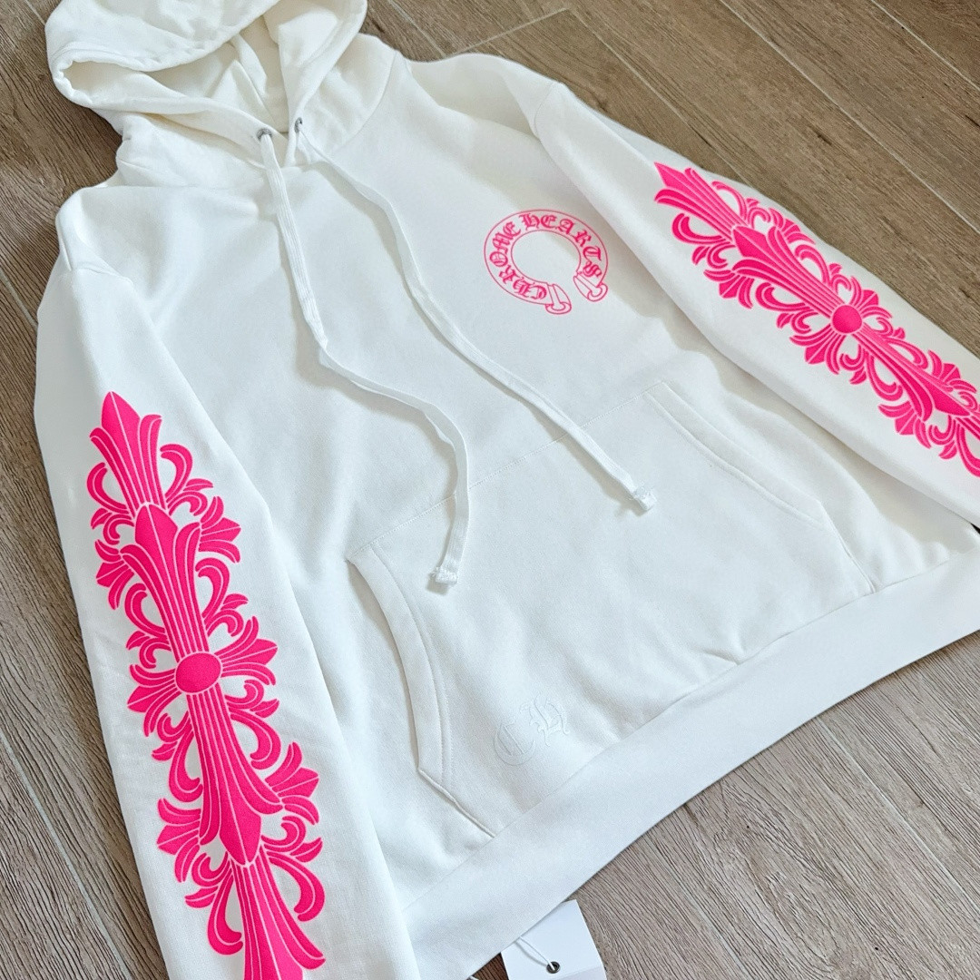 Chrome Hearts 克罗心 后背粉色马蹄连帽卫衣 套头 外套 白色 A5 042-075043