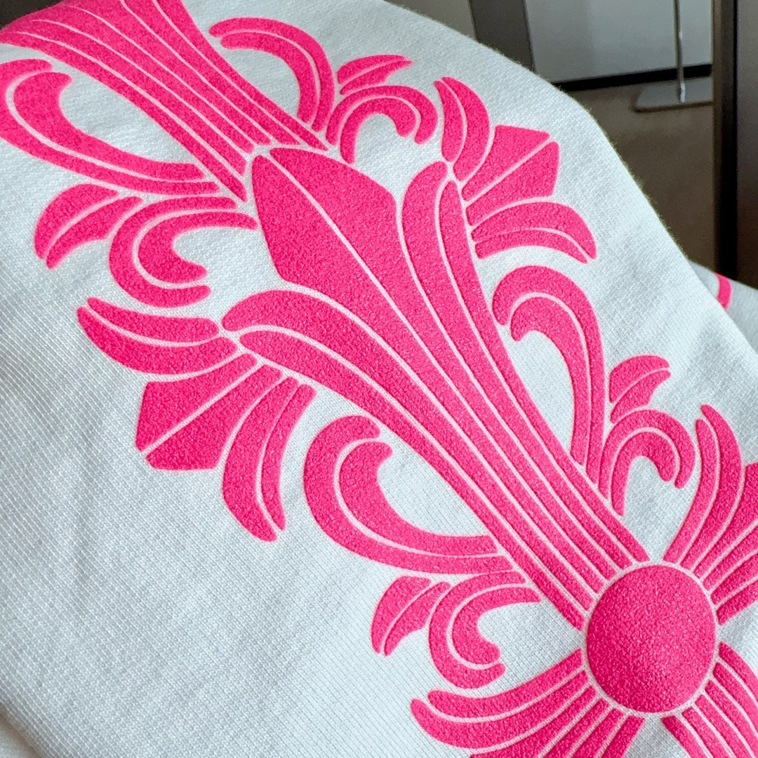 Chrome Hearts 克罗心 后背粉色马蹄连帽卫衣 套头 外套 白色 A5 042-075043