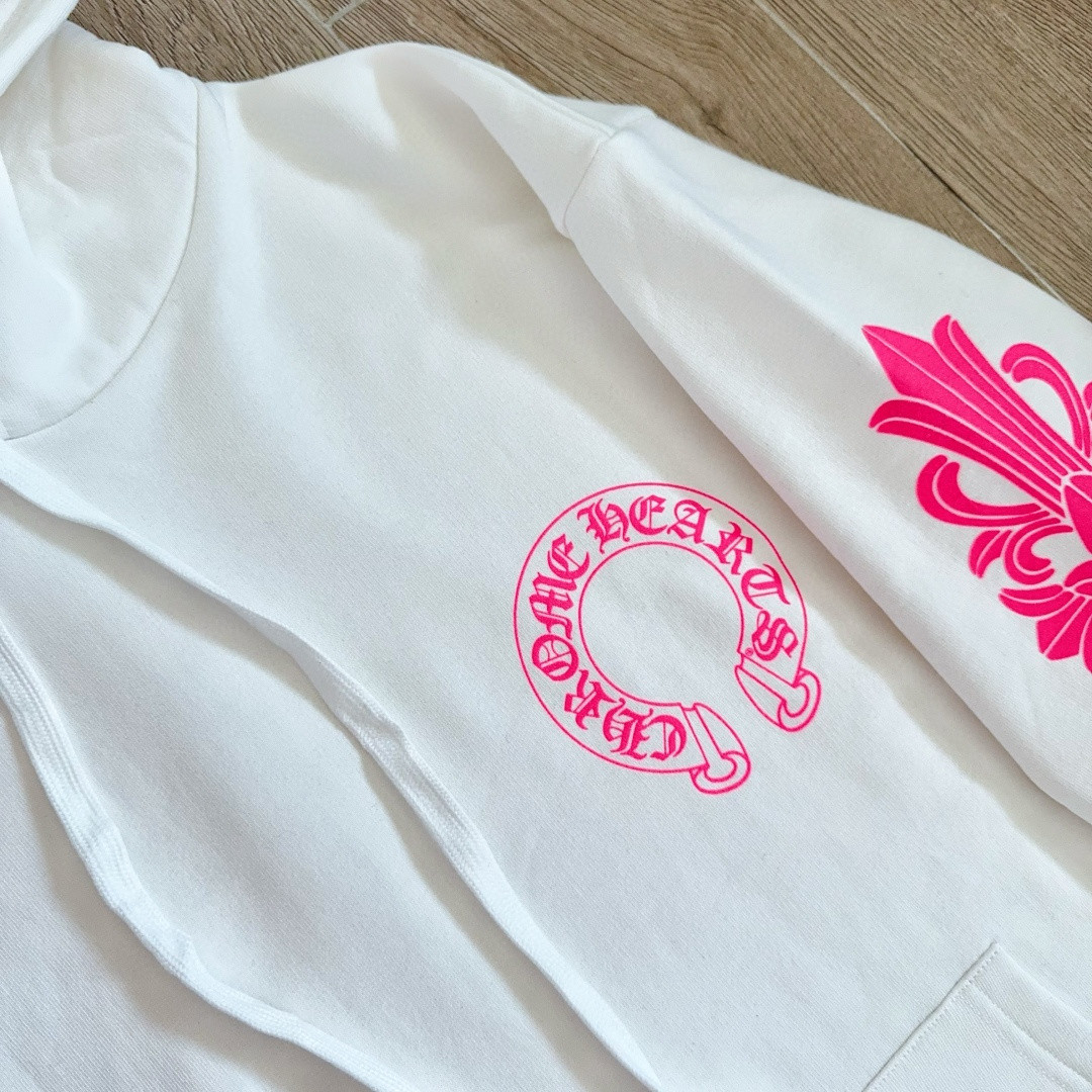 Chrome Hearts 克罗心 后背粉色马蹄连帽卫衣 套头 外套 白色 A5 042-075043