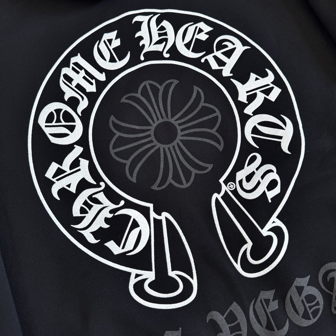 Chrome Hearts 克罗心 马蹄烫银限量logo连帽卫衣 套头 外套 黑色 A5 CH-SANFEN