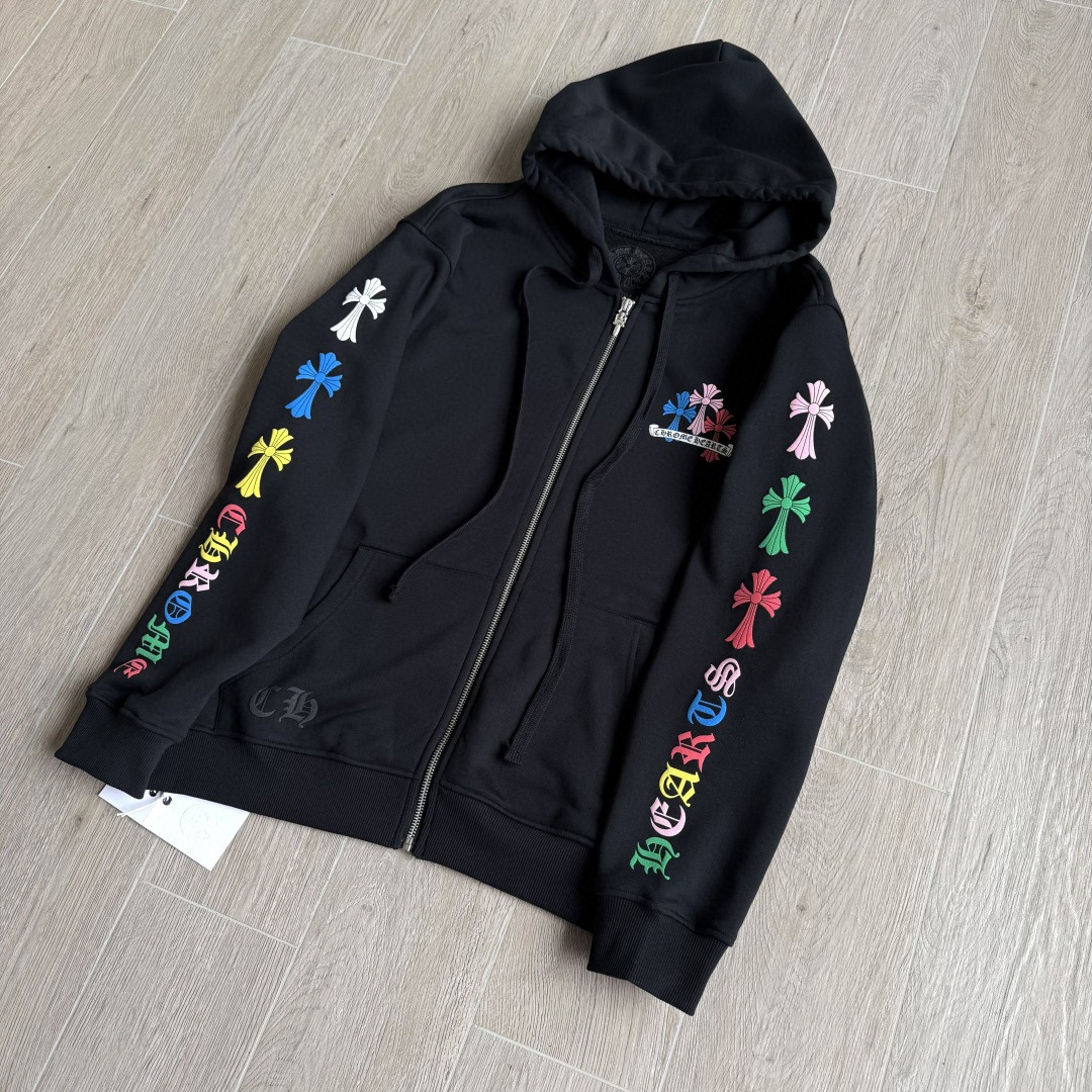 Chrome Hearts 克罗心 彩色十字架梵文拉链卫衣 外套 长袖 黑色 A5 CH-2022100803