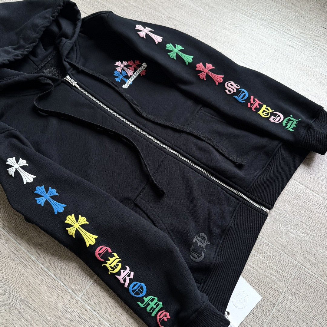Chrome Hearts 克罗心 彩色十字架梵文拉链卫衣 外套 长袖 黑色 A5 CH-2022100803