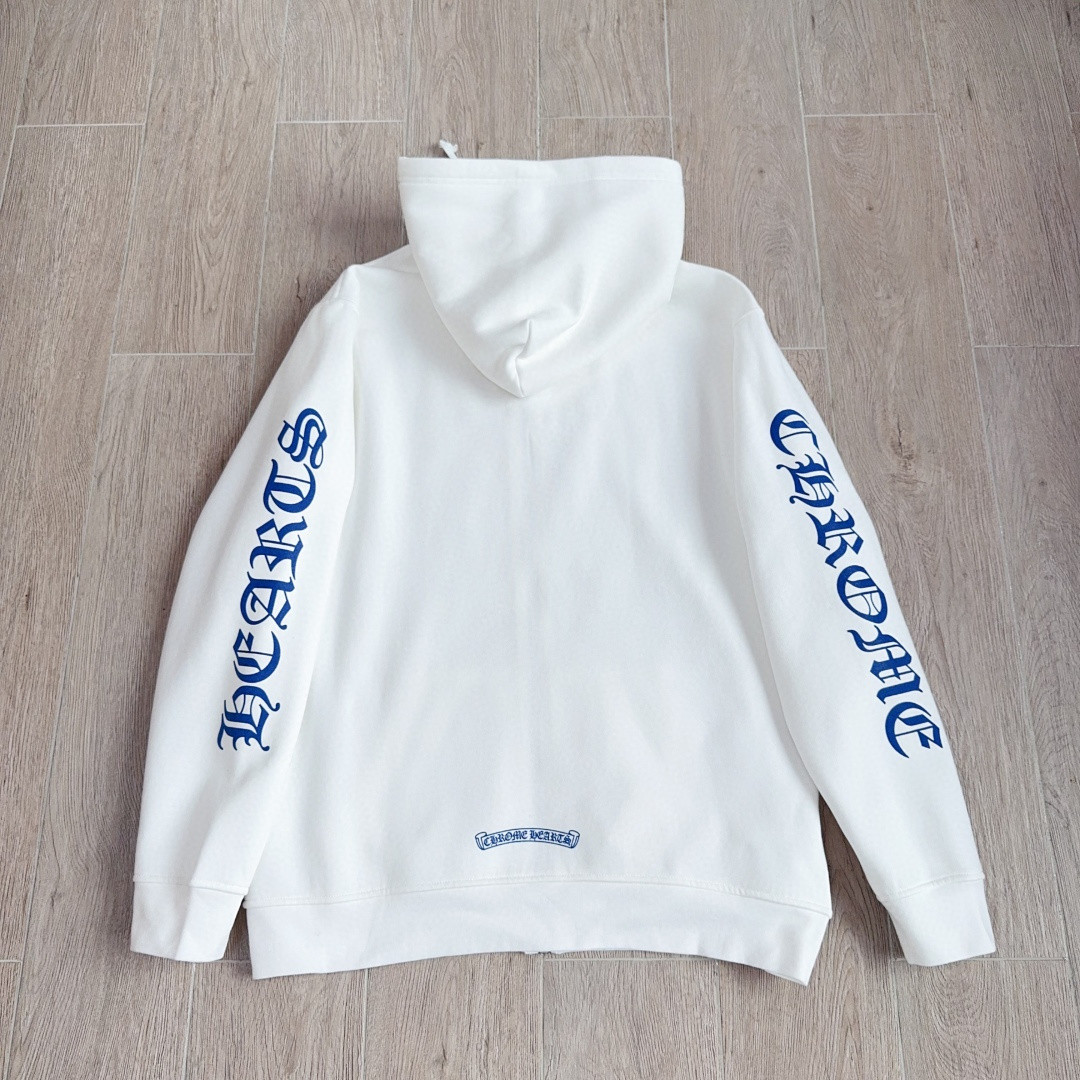 Chrome Hearts 克罗心 蓝色梵文字母logo拉链卫衣 外套 长袖 白蓝 A5 038-030652