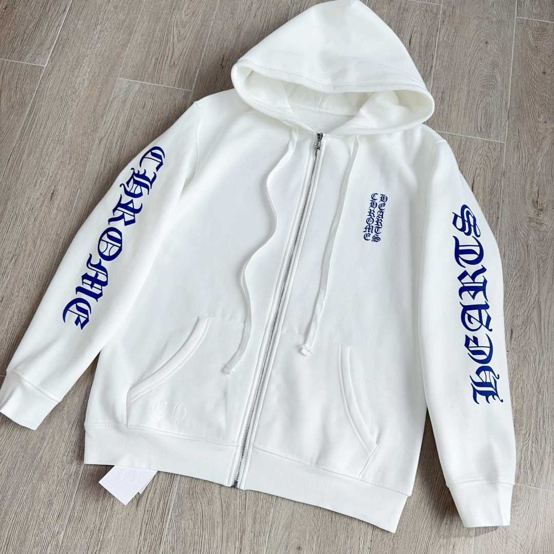 Chrome Hearts 克罗心 蓝色梵文字母logo拉链卫衣 外套 长袖 白蓝 A5 038-030652