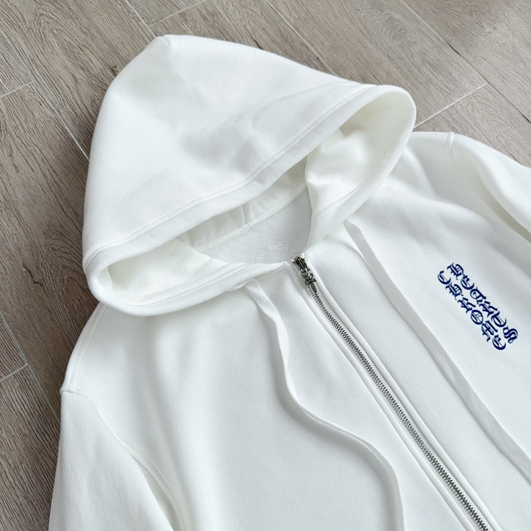 Chrome Hearts 克罗心 蓝色梵文字母logo拉链卫衣 外套 长袖 白蓝 A5 038-030652