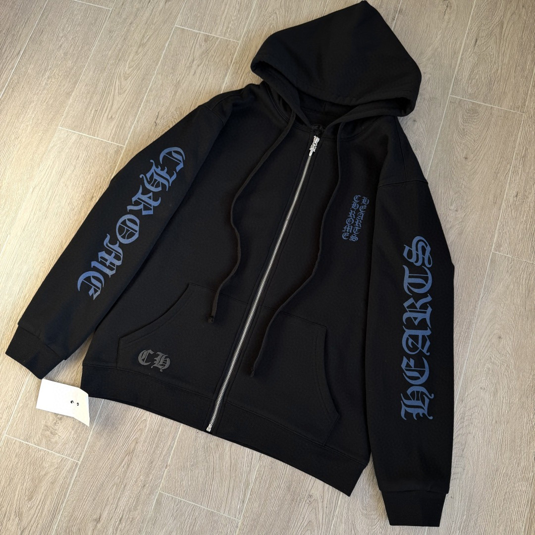 Chrome Hearts 克罗心 蓝色梵文字母logo拉链卫衣 外套 长袖 黑蓝 A5 CH-04533475
