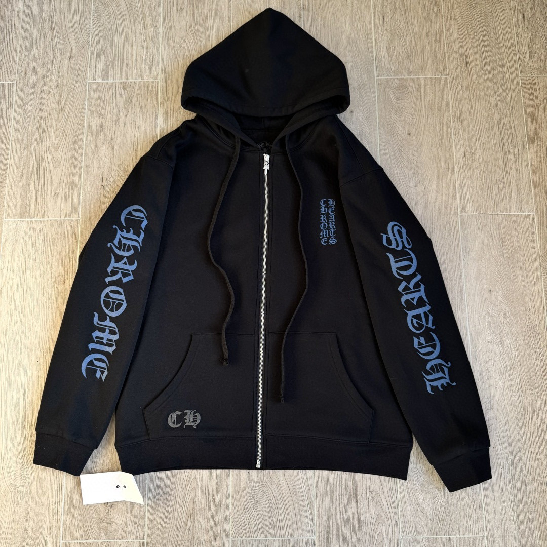 Chrome Hearts 克罗心 蓝色梵文字母logo拉链卫衣 外套 长袖 黑蓝 A5 CH-04533475