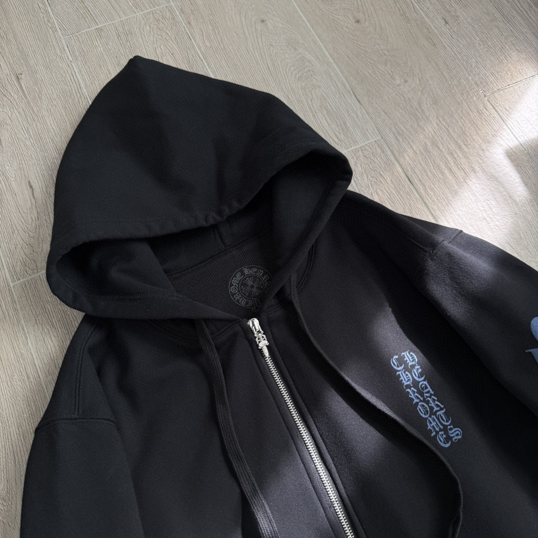 Chrome Hearts 克罗心 蓝色梵文字母logo拉链卫衣 外套 长袖 黑蓝 A5 CH-04533475